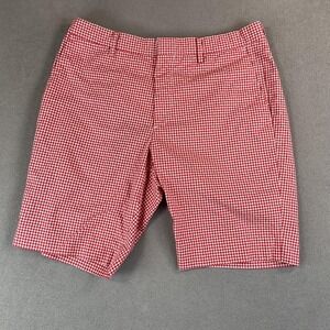 Uniqlo Shorts Mens Medium Red White Gingham Check Casual Cotton Blend 30-33in